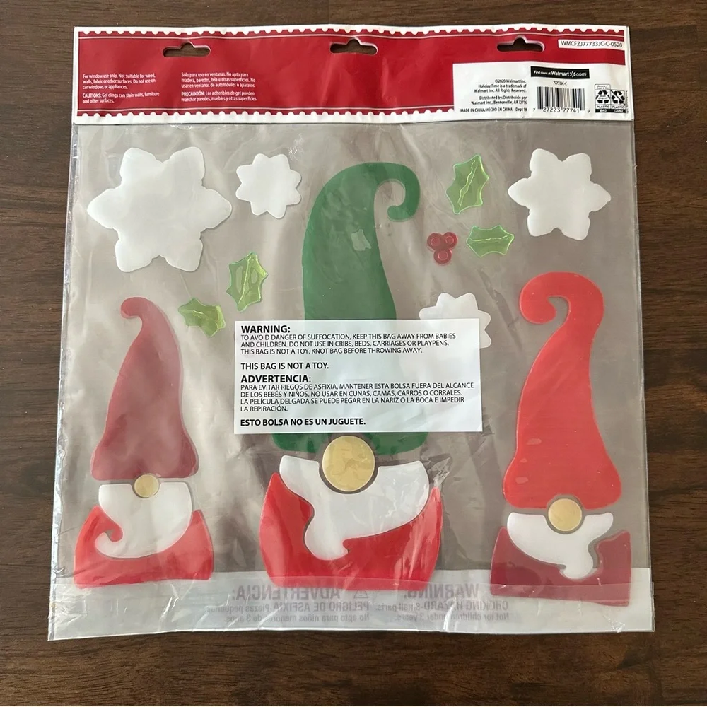 🎄 Christmas Gnome Gel Window Clings